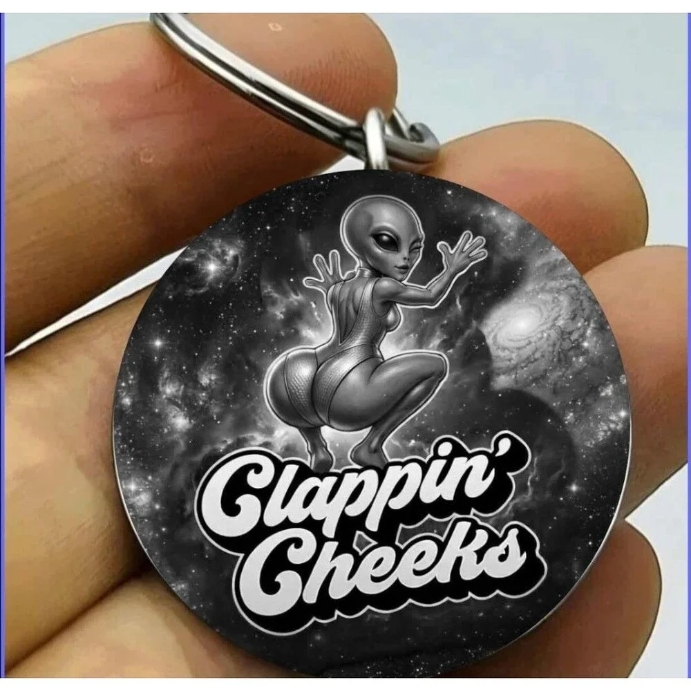 Female Alien Funny Galaxy Art Cheeks Sexy Stainless Keychain Space Dancer Joke